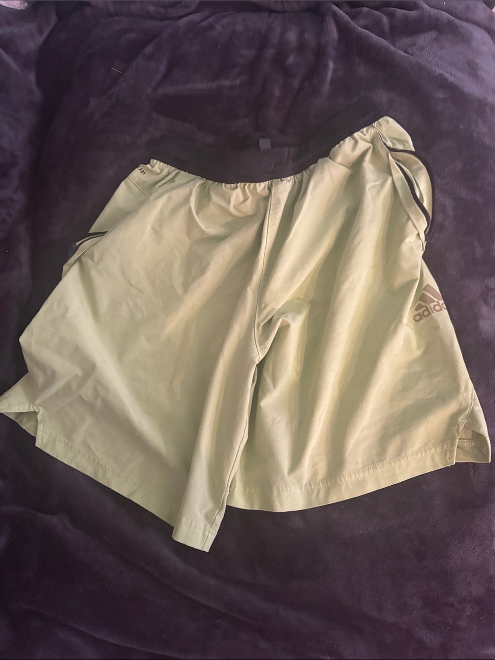 adidas Light Green Athletic Shorts with Black Waistband